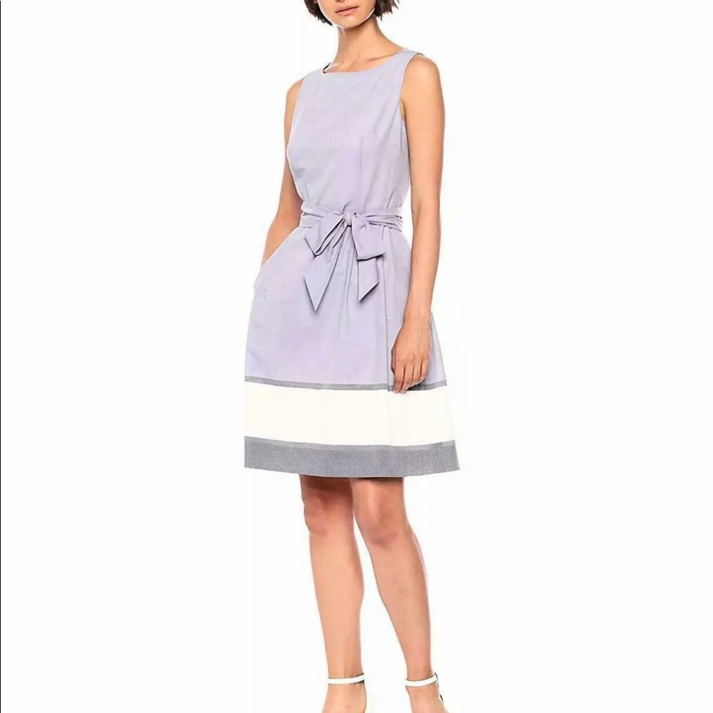 Anne Klein Eton Blue Combo Cotton Fit and Flare Dress Size 10 NEW $119